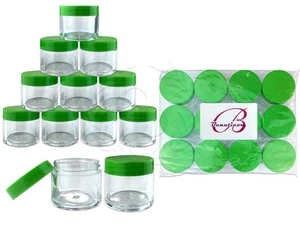 12 Pieces 30 Gram/30ml Plastic Clear Sample Jar Containers with Green Flat Lids - Picture 1 of 1