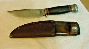 Vintage MARBLES Gladstone Mich USA 8 1/2" Knife 7/16"nut  ALUMINUM POMMEL SHEATH