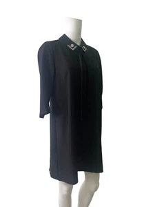 Papaya Petite Shift Dress Size 10 Womens EU38 Black Collared Smock Diamante - Picture 1 of 11