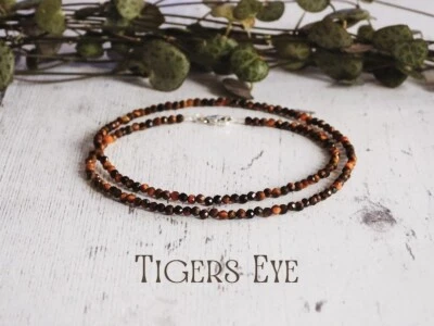 Collares gargantilla de mujer con cuentas redondas facetadas ojo de tigre natural 2-3 mm 18" Foto 1 de 4