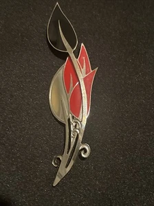 Vtg Berebi MCM Brooch Red Black Enamel Silver Tone Leaves Dimensional 4.25” Rare - Picture 1 of 6