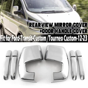 Chrome Wing Mirror Cover Cap & Door Handle Cover For Ford Transit Custom 2012-23 - Imagen 1 de 9