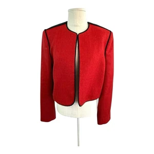 Lanvin Size FR 42 AU 12 US 10 M Red Black Wool Linen Blend Jacket Blazer - Picture 1 of 18
