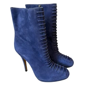 Alexandre Birman Blue Suede Leather Lace Up Effect Heeled Boots 9.5 - Picture 1 of 9
