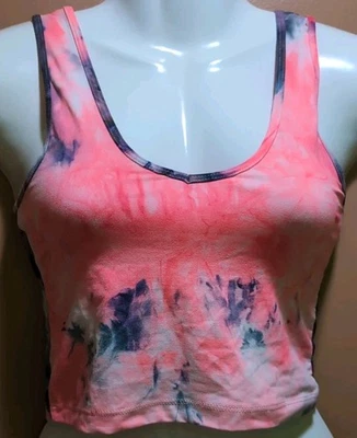 The Elle: tingimento rosa/cinza neon, crop, stretch, regata gola V, tamanho P/M - Imagem 1 de 3