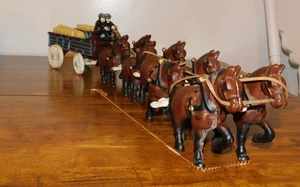 Vintage Cast Iron Horse Drawn Beer Wagon 2 Driver 8 Clydesdales & Barrels - Picture 1 of 11