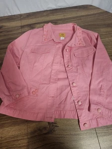 Womens Ruby Rd Size 14 Pink Coral Jean Jacket Beading - Picture 1 of 7