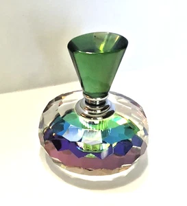 VTG Prism Glass Perfume Bottle Screw Top Green Glass Stopper Dobber Rainbow 155g - Picture 1 of 11