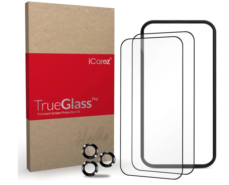 Kit de 2 protectores de pantalla de vidrio de cobertura completa iCarez para iPhone 15 ProMax 6,7" Foto 1 de 2