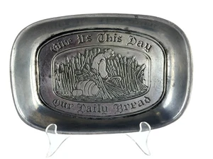 Leonard Duratale Pewter Bread Tray, “Give Us This Day” Christian Kitchen Decor - Picture 1 of 10