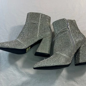 A New Day Womens Ankle Boots Sparkly Cushioned Ponty Booties Silver Size 7 - Picture 1 of 9