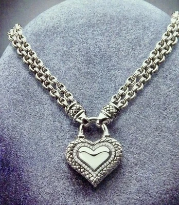 Scott Kay Discontinued 925 Silver Diamonds Heart Double Chain Necklace 18”  - Image 1 of 4
