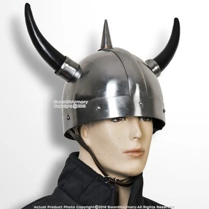 Casco Guerrero Vikingo Nórdico Medieval con Cuernos Pico 20G Acero LARP Juegos con disfraces - Imagen 1 de 4