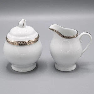 Tiffany & Co Platinum Band Sugar Bowl w/ Lid & Creamer Limoges France - Picture 1 of 6
