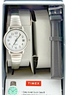 Timex Damas Fácil Lector Indiglo Expansor Reloj Correa Cuero Caja Set TWG025200 Foto 1 de 4