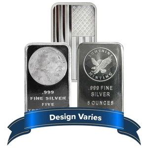 Barra de plata Troy de 5 oz con sello .999 mercado secundario fino - Imagen 1 de 2