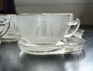 Jeannette Harp Glass Tea Cups Set of 4 w/ Coasters, Gold Rim, Vintage Drinkware - Picture 1 of 4