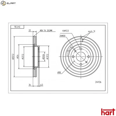 2x BRAKE DISC 241 136 FOR ALFA ROMEO PEUGEOT FIAT FIORINO/MPV/Box/Body/MPV 0.9L - Image 1 of 4
