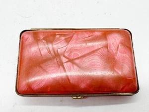 VINTAGE PINK MARBLED CELLULOID CIGARETTE CASE ART DECO STYLE GOLDTONE FRAME - Foto 1 di 5