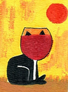 Aceo Artcard "WEINKATZE" Aquarell Kunst KOSTENLOSER VERSAND - Bild 1 von 1
