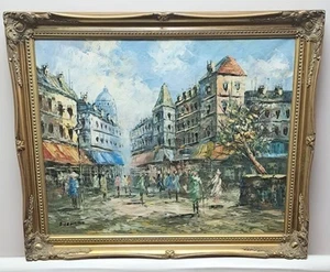 Vintage French Oil On Canvas Painting In Gilt Frame Paris Tourism Art Burnett - Picture 1 of 5