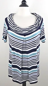 Max Studio weiches Top Wasserfallausschnitt Kastenfalte LARGE weiß marineblau gestreift Kurzarm - Bild 1 von 6