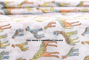 10 Yards Giraffe Print Fabric Pure Cotton Sewing Hand Block Printed Craft Fabric - Picture 1 of 3