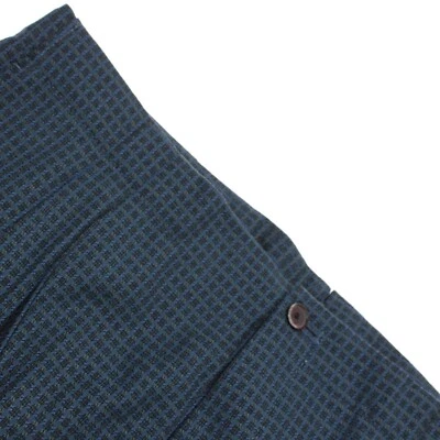 Hiltl NWT Dress Pants Size 52 36 US In Blue Plaid 100% Wool Pleated W/ Tabs - Image 1 of 4