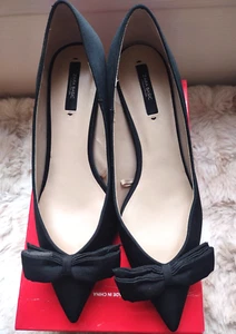 ZARA Kitten Heel 2" with Bow Detail Women's sz. 40 9 Black Satin New - Picture 1 of 10
