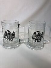 Pair of Glass Mugs with Black Embossed Eagle and Sheild
