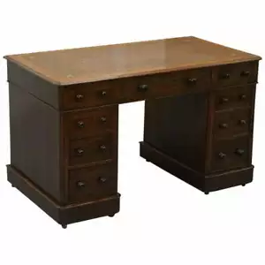 VR STAMPED VICTORIA REGINA MAHOGANY TWIN PEDESTAL PARTNER DESK VICTORIAN 1860 - Picture 1 of 12