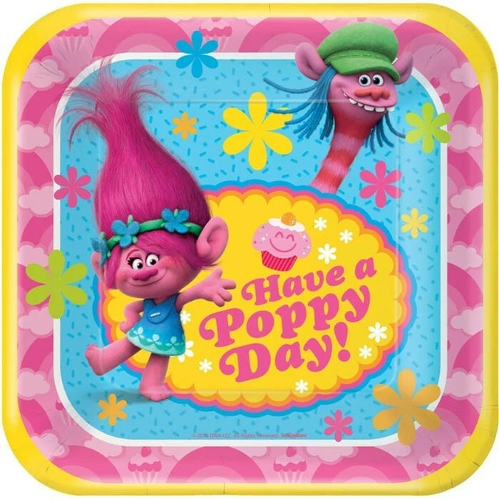 Platos de Fiesta Trolls Postre Cuadrado 18cm 8pk "Amapola" - Suministros de Fiesta Trolls Foto 1 de 1