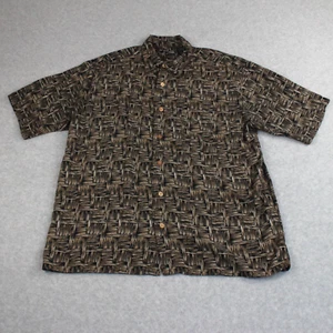 Puritan Shirt Men's M Brown Black Casual Hawaiian Button Up Short Sleeve Rayon - Picture 1 of 8