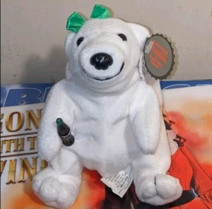 Vintage Coca Cola Eisbär mit grüner Schleife Sitzsack Plüsch 1997 Weihnachten - Bild 1 von 4