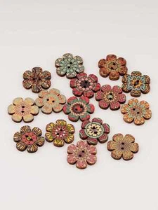 50pcsa Bohemian print Flower wood button for sewing scrapbooking crafts 20/25mm - Picture 1 of 4
