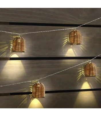 15ft, 10 Bulbs LED Battery Operated String Light With Rattan Shades (II) - Image 1 of 4