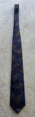 Vintage 1980s Handmade Navy Blue Embroidered Paisley 100% Imported Silk Necktie - Image 1 of 4