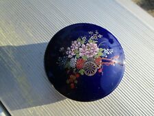 Vintage Round Blue Gold Covered Trinket Box Dish Japan