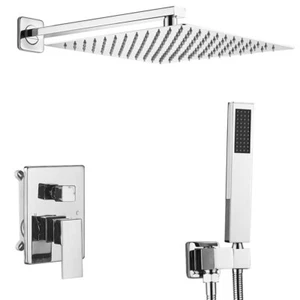 JingGang Sistema doccia cromato lucido bagno 12 pollici lusso miscelatore pioggia doccia - Foto 1 di 7