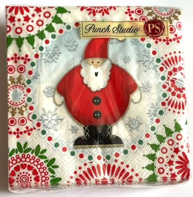 40 servilletas de papel para bebidas Punch Studio ROLE POLY SANTA.  Pk 40. ¡HERMOSO! Foto 1 de 4