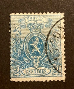 1867 Belgium Stamp #25b Coat of Arms 2c Blue - Picture 1 of 3