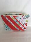 Handmade Crazy Patchwork Zipped Pouch, Red Stripe Cosmetic Bag Z546