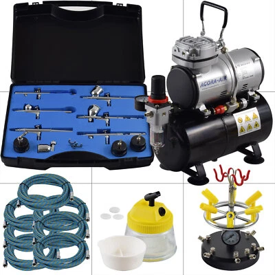 Airbrush Komplett Set Kompressor Lackier Pistole Modellbau Werkzeug Zubehör - Bild 1 von 4