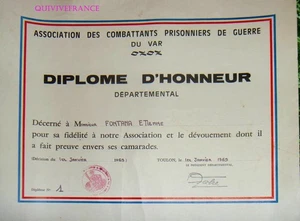 DIPL385 - EHRENDIPLOM ASSO. KÄMPFER KRIEGSGEFANGENE VAR 1969 - Bild 1 von 1