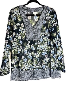 Top estilo túnica floral azul semi transparente J JILL para mujer talla M - Imagen 1 de 6