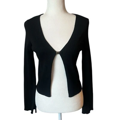 NWT Maje Mimose Black Long Sleeve Ribbed Stretch Cardigan Split Cuff FR 3 US L - Image 1 of 4