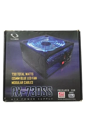 Raidmax Hybrid Series 730W Power Supply RX-730SS Blue LED Fan Used  - Image 1 of 3