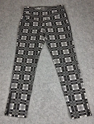 ETHYL Pull On Zippers Stretch Pants Women Size 8 Black Plaid Checkered Preppy - Image 1 of 4