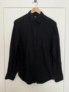 Uniqlo Camicia Flanella Morbida Uomo Tg M Nera Bottoni Manica Lunga Preppy Outdoor - Foto 1 di 11