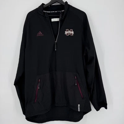 Adidas Mississippi State Bulldogs 1/4 Quarter Zip Pullover Jacket Mens XL Black - Image 1 of 4